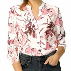 Allegra K Button Down Stand Collar V Neck Long Sleeve Floral Blouse Women 88 Allegra K Button Down Stand Collar V Neck Long Sleeve Floral Blouse Women
