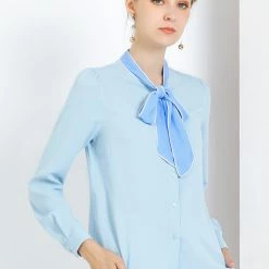 Allegra K Tie Neck Contrast Color Button Down Long Sleeves Shirt 71 Allegra K Tie Neck Contrast Color Button Down Long Sleeves Shirt