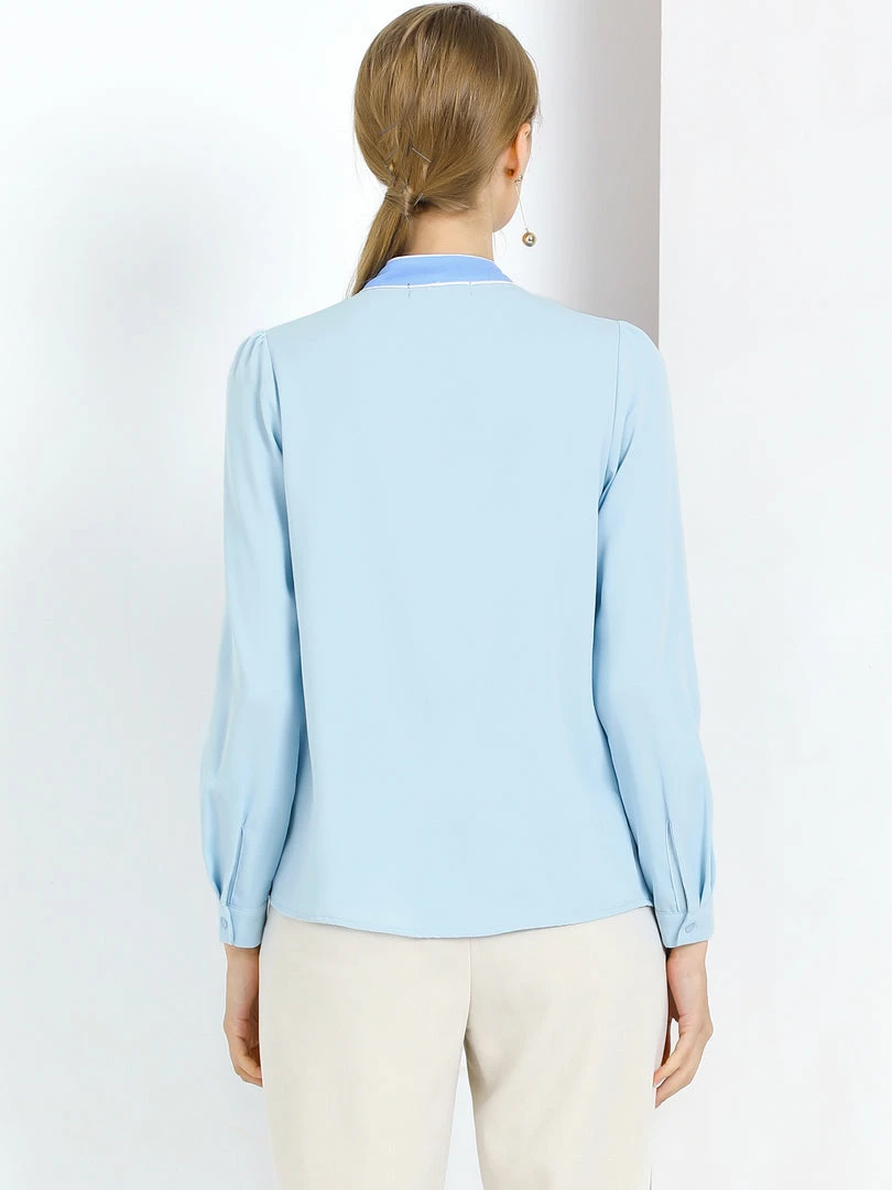 Allegra K Tie Neck Contrast Color Button Down Long Sleeves Shirt 38 Allegra K Tie Neck Contrast Color Button Down Long Sleeves Shirt