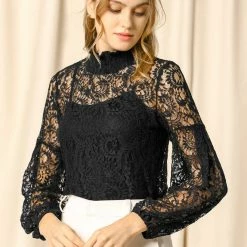 Allegra K Women's Lace Tops Vintage Semi Sheer Long Sleeve Turtleneck Blouses Shirts 59 Allegra K Women's Lace Tops Vintage Semi Sheer Long Sleeve Turtleneck Blouses Shirts