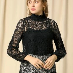 Allegra K Women's Lace Tops Vintage Semi Sheer Long Sleeve Turtleneck Blouses Shirts 61 Allegra K Women's Lace Tops Vintage Semi Sheer Long Sleeve Turtleneck Blouses Shirts