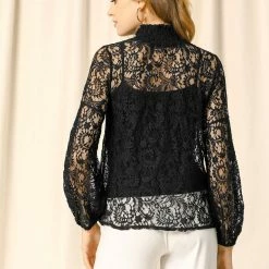 Allegra K Women's Lace Tops Vintage Semi Sheer Long Sleeve Turtleneck Blouses Shirts 62 Allegra K Women's Lace Tops Vintage Semi Sheer Long Sleeve Turtleneck Blouses Shirts