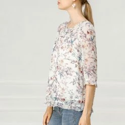 Allegra K Women's Casual Ruffle 3/4 Sleeve Floral Print Chiffon Blouse 76 Allegra K Women's Casual Ruffle 3/4 Sleeve Floral Print Chiffon Blouse