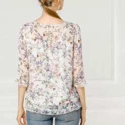 Allegra K Women's Casual Ruffle 3/4 Sleeve Floral Print Chiffon Blouse 77 Allegra K Women's Casual Ruffle 3/4 Sleeve Floral Print Chiffon Blouse