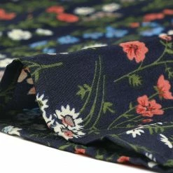 Women Allegra K Floral Print 3/4 Raglan Sleeve Drawstring Round Neck Blouse