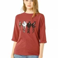 Allegra K Drop Shoulder 3/4 Sleeves Horse Print Loose Top 86 Allegra K Drop Shoulder 3/4 Sleeves Horse Print Loose Top
