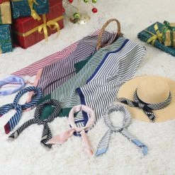 Allegra K 70cm Women Stripe Print Square Scarves Kerchief Neck Scarf Neckerchief Headband