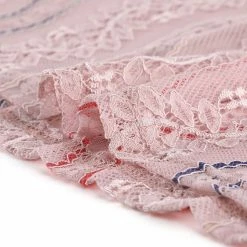 Allegra K 3/4 Sleeves Ruffle Mock Neck Sheer Lace Top