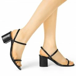 Allegra K Women's Opened Toe Ankle Strap Chunky Heeled Sandals