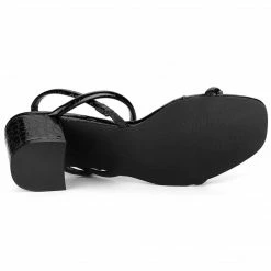 Allegra K Women's Opened Toe Ankle Strap Chunky Heeled Sandals