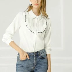 Allegra K Women's Tie Neck Elegant Long Sleeve Work Blouse