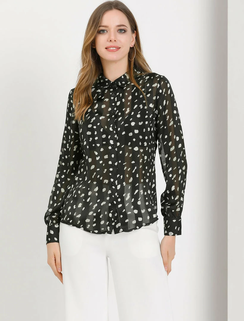 Allegra K Women's Work Office Shirts Long Sleeves Button Down Dots Chiffon Blouse 11 Allegra K Women's Work Office Shirts Long Sleeves Button Down Dots Chiffon Blouse
