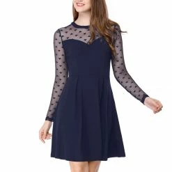 Women Allegra K Mesh Heart Polka Dots Party Dress 34 Women Allegra K Mesh Heart Polka Dots Party Dress
