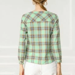 Allegra K Women's Button Up Long Sleeve Shirt Casual Split Neck Plaid Blouse Tops 38 Allegra K Women's Button Up Long Sleeve Shirt Casual Split Neck Plaid Blouse Tops