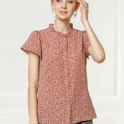 Women Allegra K Dot Print Ruffle Sleeve Button Up Top 59 Women Allegra K Dot Print Ruffle Sleeve Button Up Top