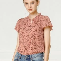 Women Allegra K Dot Print Ruffle Sleeve Button Up Top 60 Women Allegra K Dot Print Ruffle Sleeve Button Up Top
