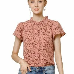 Women Allegra K Dot Print Ruffle Sleeve Button Up Top 58 Women Allegra K Dot Print Ruffle Sleeve Button Up Top