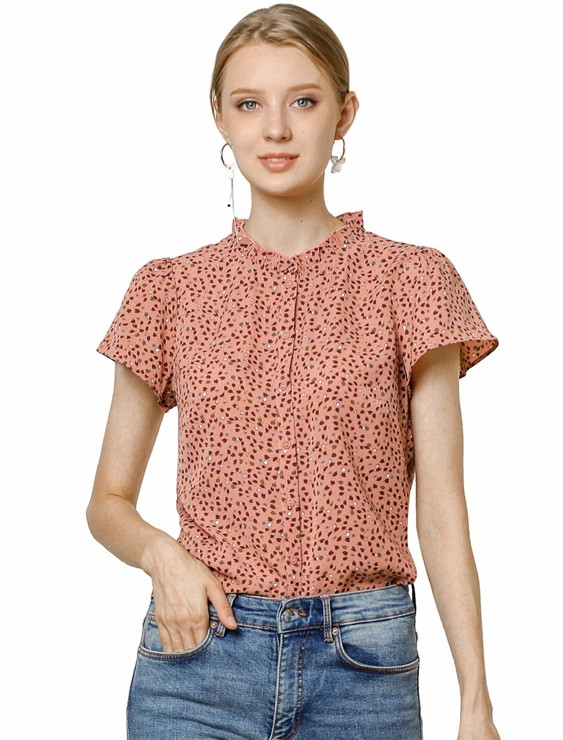 Women Allegra K Dot Print Ruffle Sleeve Button Up Top 16 Women Allegra K Dot Print Ruffle Sleeve Button Up Top