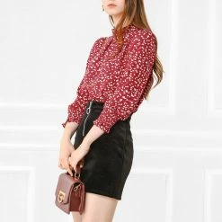 Allegra K Women's Ruffled Neck Smocked Long Sleeve Floral Printed Blouse Top