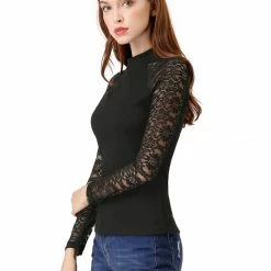 Allegra K Lace Long Sleeve Fitted Tops 13 Allegra K Lace Long Sleeve Fitted Tops