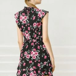 Allegra K Women's Ruffles Floral Printed Mock Neck Tiered Smocked Dress 21 Allegra K Women's Ruffles Floral Printed Mock Neck Tiered Smocked Dress