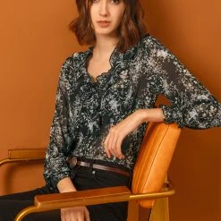 Allegra K Women's Vintage Puff Sleeve Button Down Ruffle V-neck Floral Printed Blouse Top 22 Allegra K Women's Vintage Puff Sleeve Button Down Ruffle V-neck Floral Printed Blouse Top