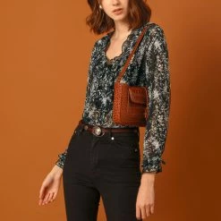 Allegra K Women's Vintage Puff Sleeve Button Down Ruffle V-neck Floral Printed Blouse Top 23 Allegra K Women's Vintage Puff Sleeve Button Down Ruffle V-neck Floral Printed Blouse Top