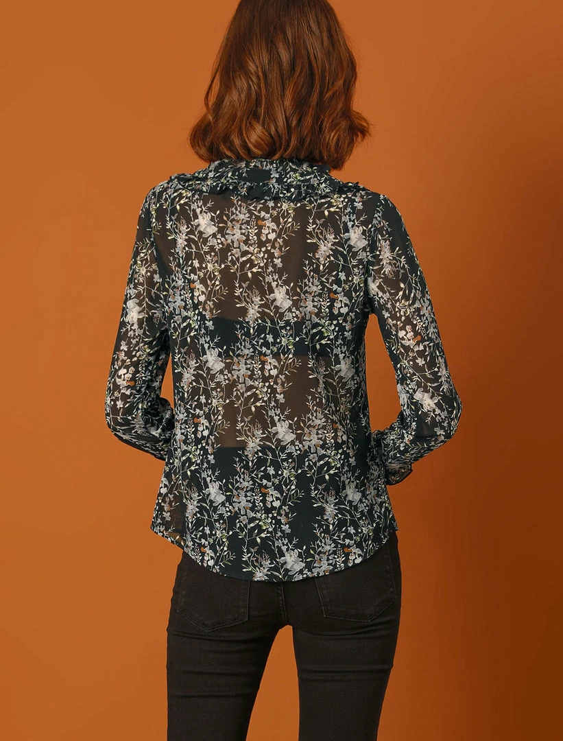 Allegra K Women's Vintage Puff Sleeve Button Down Ruffle V-neck Floral Printed Blouse Top 13 Allegra K Women's Vintage Puff Sleeve Button Down Ruffle V-neck Floral Printed Blouse Top