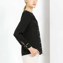 Women Allegra K Button Down Contrast Trim V Neck Long Sleeves Blouse 59 Women Allegra K Button Down Contrast Trim V Neck Long Sleeves Blouse