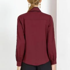 Allegra K Women's Tie Bow Neck Contrast Trim Long Sleeve Office Blouse Top