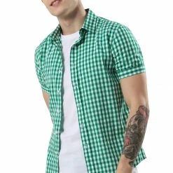 Allegra K Men's Western Shirts Check Button Down Short Sleeve Casual Plaid Shirt