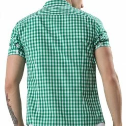 Allegra K Men's Western Shirts Check Button Down Short Sleeve Casual Plaid Shirt