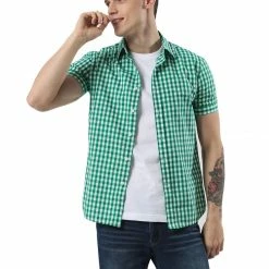 Allegra K Men's Western Shirts Check Button Down Short Sleeve Casual Plaid Shirt