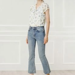 Allegra K Women's Floral Printed Ruffles Cap Sleeve Chiffon Blouse Top