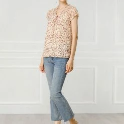 Allegra K Women's Floral Printed Ruffles Cap Sleeve Chiffon Blouse Top