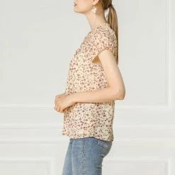 Allegra K Women's Floral Printed Ruffles Cap Sleeve Chiffon Blouse Top