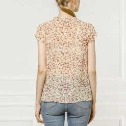 Allegra K Women's Floral Printed Ruffles Cap Sleeve Chiffon Blouse Top