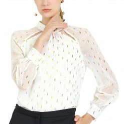 Allegra K Cut Out Long Sleeve Chiffon Blouses With Stand Collar In Metallic Dots Women 23 Allegra K Cut Out Long Sleeve Chiffon Blouses With Stand Collar In Metallic Dots Women