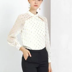 Allegra K Cut Out Long Sleeve Chiffon Blouses With Stand Collar In Metallic Dots Women 24 Allegra K Cut Out Long Sleeve Chiffon Blouses With Stand Collar In Metallic Dots Women
