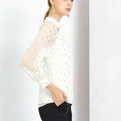 Allegra K Cut Out Long Sleeve Chiffon Blouses With Stand Collar In Metallic Dots Women 25 Allegra K Cut Out Long Sleeve Chiffon Blouses With Stand Collar In Metallic Dots Women