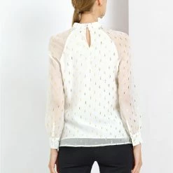 Allegra K Cut Out Long Sleeve Chiffon Blouses With Stand Collar In Metallic Dots Women 26 Allegra K Cut Out Long Sleeve Chiffon Blouses With Stand Collar In Metallic Dots Women