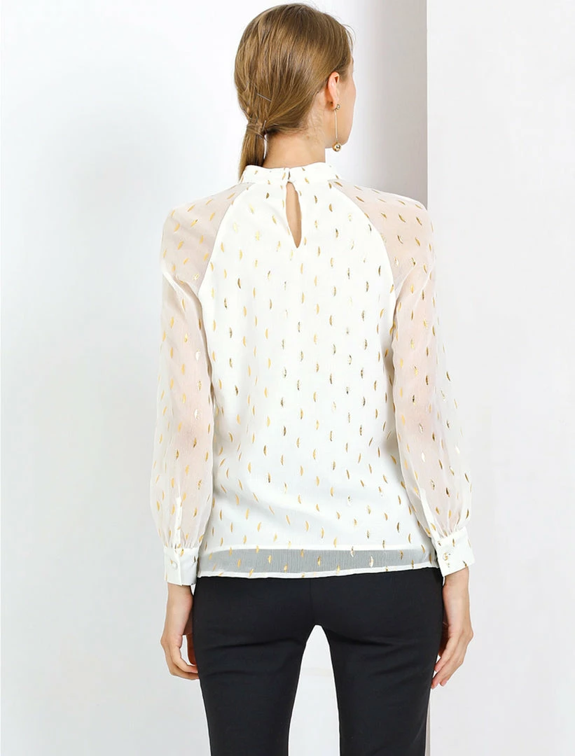 Allegra K Cut Out Long Sleeve Chiffon Blouses With Stand Collar In Metallic Dots Women 14 Allegra K Cut Out Long Sleeve Chiffon Blouses With Stand Collar In Metallic Dots Women
