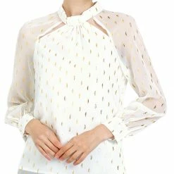 Allegra K Cut Out Long Sleeve Chiffon Blouses With Stand Collar In Metallic Dots Women 22 Allegra K Cut Out Long Sleeve Chiffon Blouses With Stand Collar In Metallic Dots Women