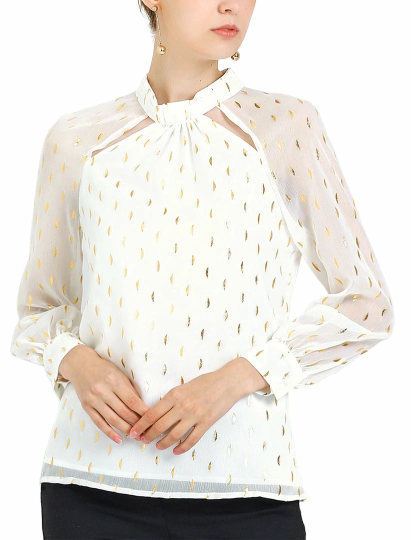 Allegra K Cut Out Long Sleeve Chiffon Blouses With Stand Collar In Metallic Dots Women 10 Allegra K Cut Out Long Sleeve Chiffon Blouses With Stand Collar In Metallic Dots Women