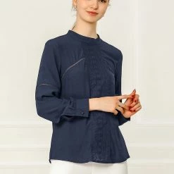 Allegra K Women's Embroidery Floral Peasant Blouse Crew Neck Boho Shirts Tops