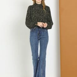 Allegra K Women's Loose Ruffle Neck Button Up Floral Blouse