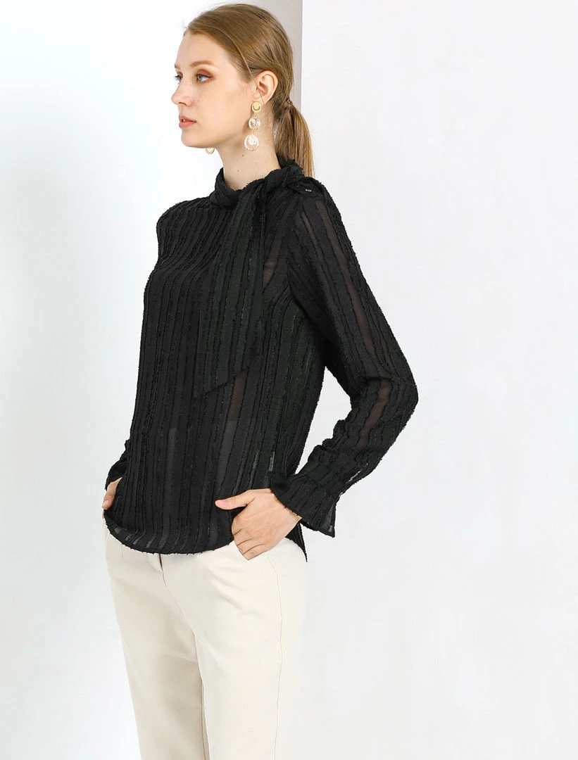 Allegra K Women's Tie Neck Long Sleeve Textured Chiffon Blouse Top 7 Allegra K Women's Tie Neck Long Sleeve Textured Chiffon Blouse Top