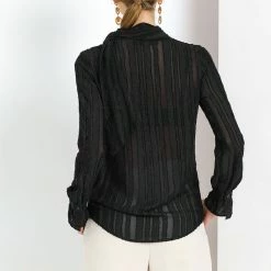 Allegra K Women's Tie Neck Long Sleeve Textured Chiffon Blouse Top 14 Allegra K Women's Tie Neck Long Sleeve Textured Chiffon Blouse Top