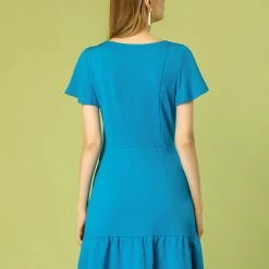 Allegra K Women's Square Neck Flutter Sleeve Ruffle Hem Dress