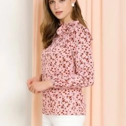 Allegra K Women's Side Bow Tie Neck Long Sleeve Ruffled Floral Blouse 35 Allegra K Women's Side Bow Tie Neck Long Sleeve Ruffled Floral Blouse